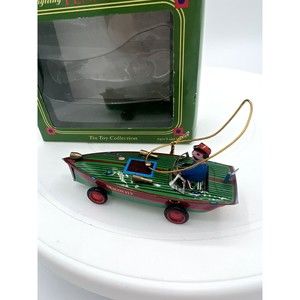 Vintage Schylling Penny Tin Toy Christmas Tree Ornament Dragon Fly Speedboat 4"